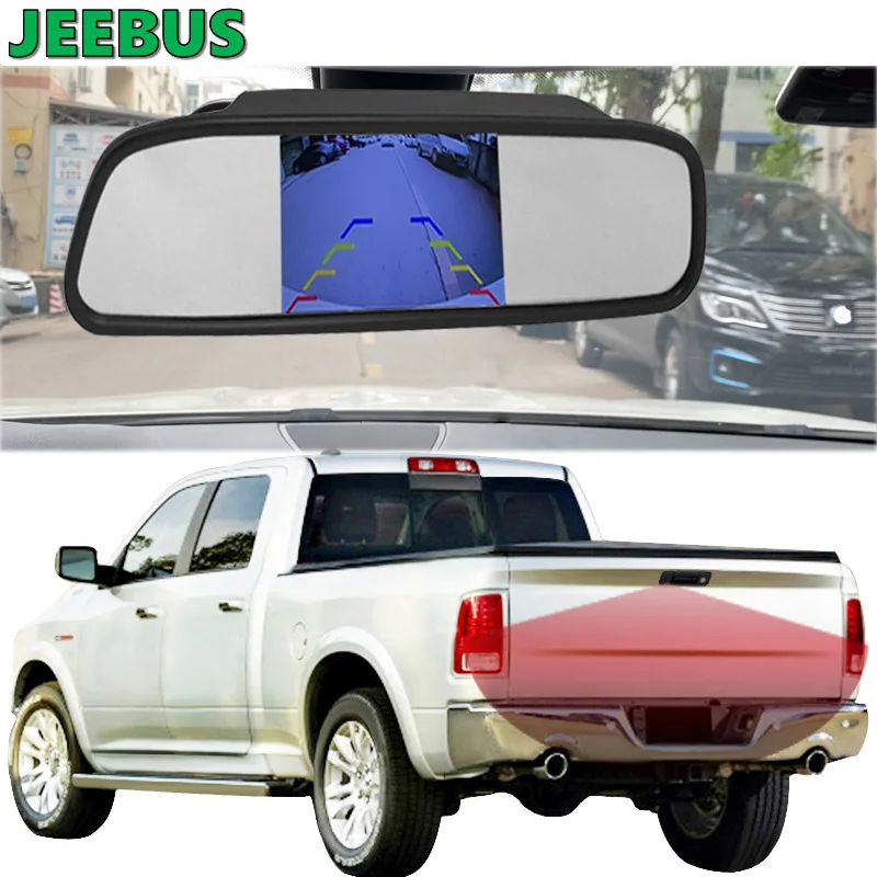 Tailgate Handle Backup Car Rearview Reverse Camera with 7inch Rearview Mirror Monitor Mount Kit use for Dodge Ram 2002-2008