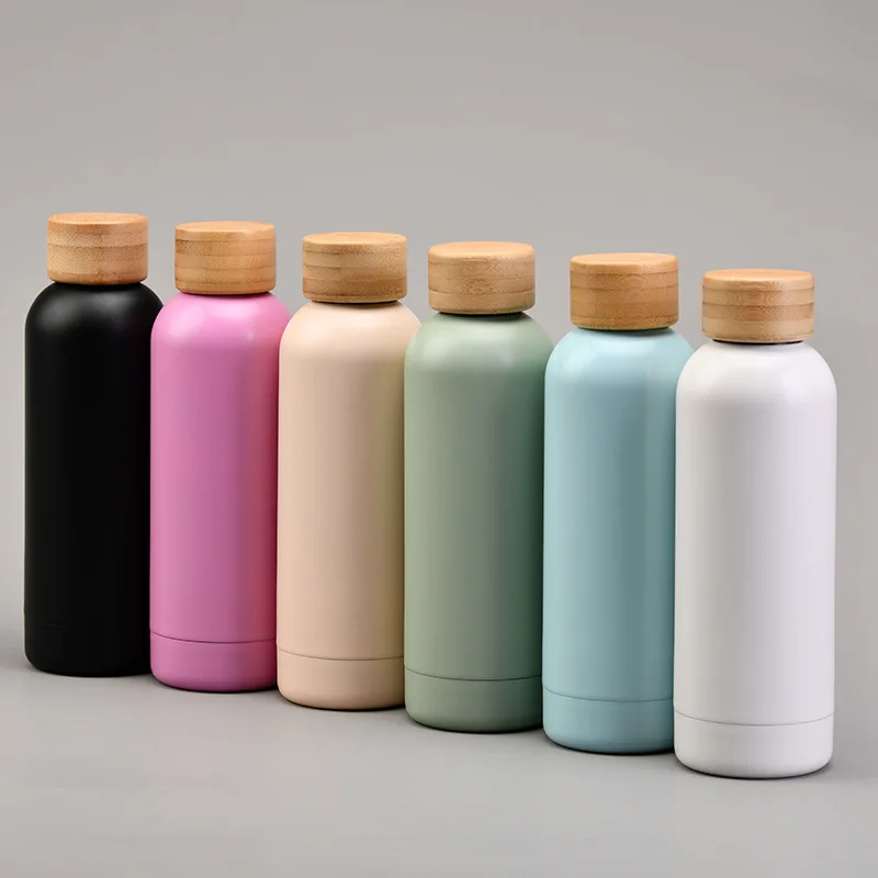 Popular Bamboo Lid 500ml Water Bottle Double Wall Thermal Insulated ...