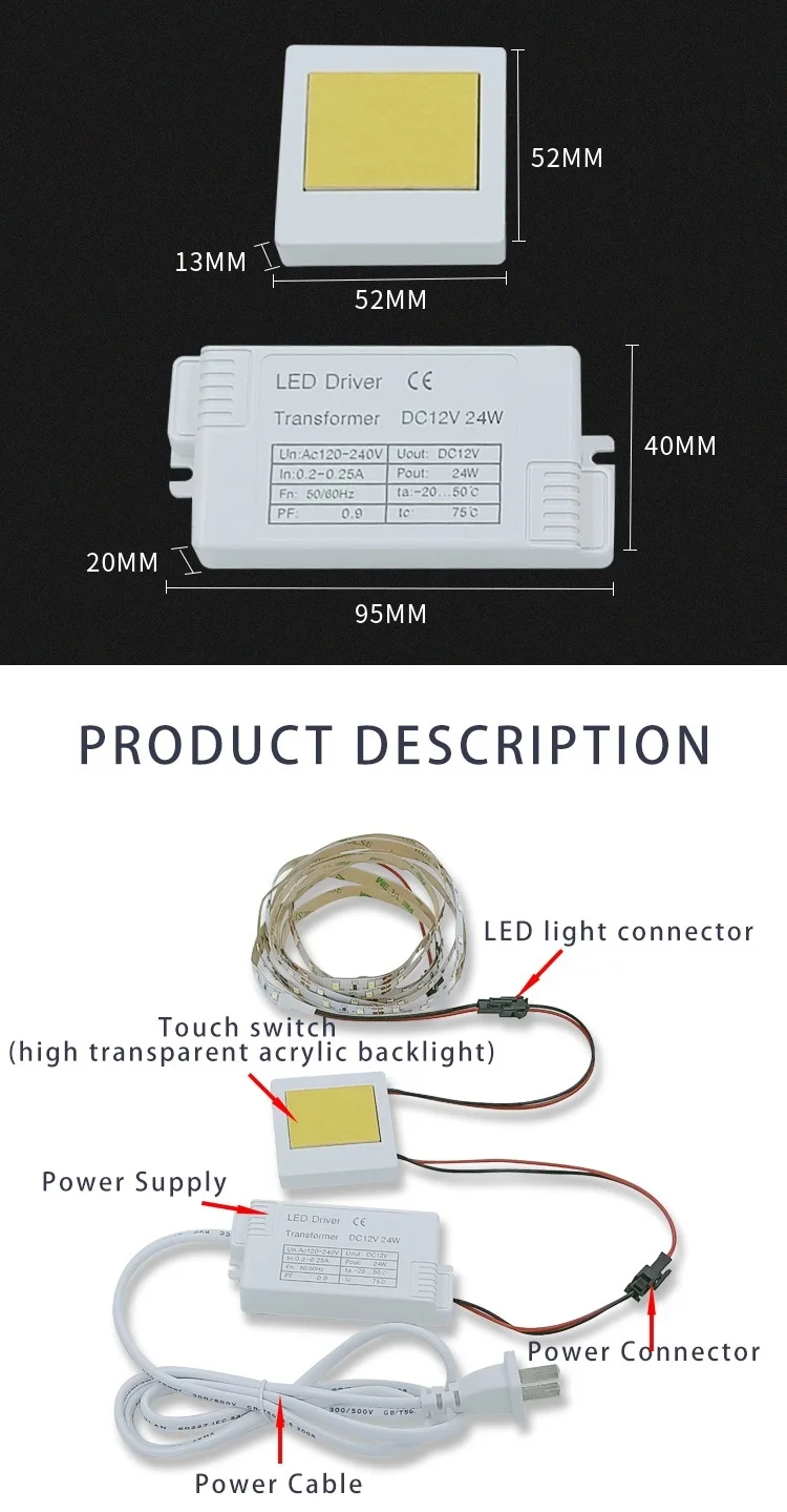 Wholesale Customization 12V 5A 60W One Color Led Smart Single Key Touch Dimmer Switch Capacitive Sensor For Bathroom Mirror factory