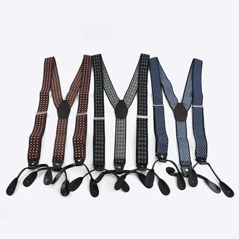 Meetee S-S004 6 Clip Button Casual Men Gallus Pants Strap High Quality Men's Suspenders