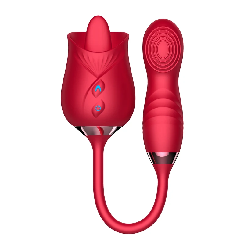 ebony use rose toy 2 in 1 USB Charger Flower Red Rose Vibrator Silicone Dildo Vibrator Moves  up and Down Rose Vibrator