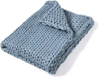 Seamless Chunky Knit Throw Hand Cable Knitted Blanket Braided Weighted Blanket