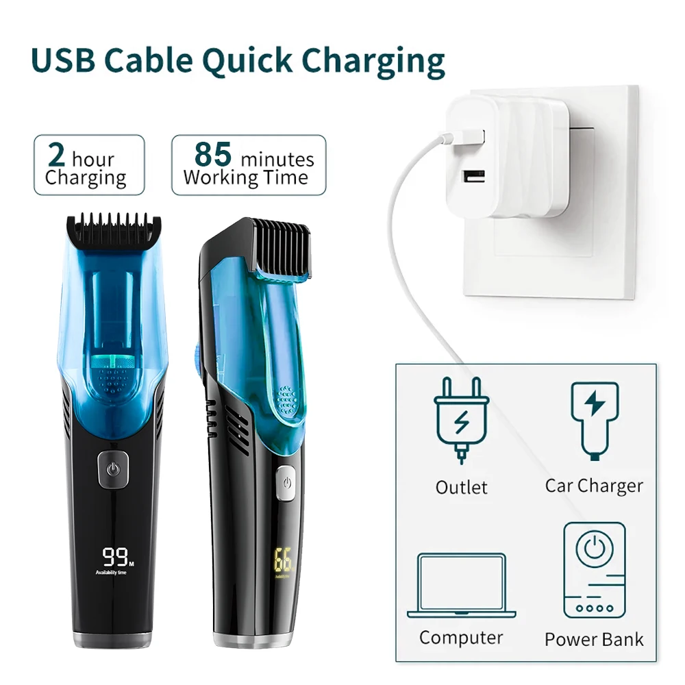 Cordless Beard Trimmer for Men USB Rechargeable Stainless Steel Blade LED Display Vacuum 5W 1200mAh