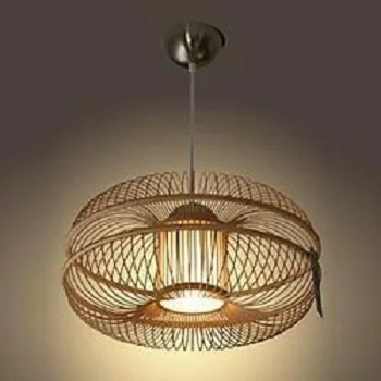 march expo 2020 natural round wooden decorative chandelier pendant lamp led hanging light bamboo rattan ceramic lampshade
