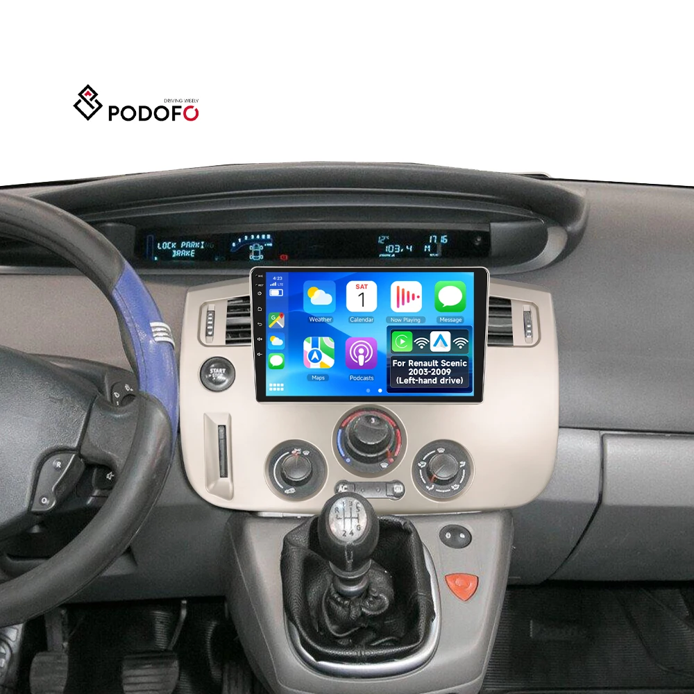 9-calowy odtwarzacz samochodowy Podofo z systemem Android, odtwarzacz radiowy samochodowy 4+64 GB dla Renault Scenic (2003–2009), bezprzewodowe rozwiązania CarPlay/Android Auto, GPS, RDS, Wi-Fi, sprzedaż hurtowa A8482A3662/A8482