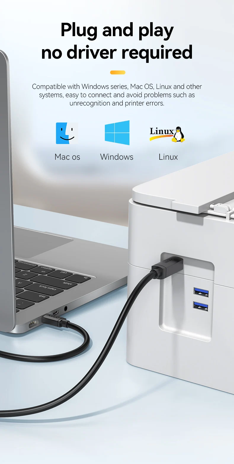 Wholesale 2.0 Braided USB Cable Type C USB B Male PVC 480Mbps Speed Black Various Lengths for Laptops Cameras Scanners Printers