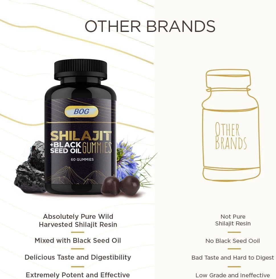 Oem Odm Purified Shilajit Gummies With Black Seed Oil High Potency Pure Himalayan Resin For