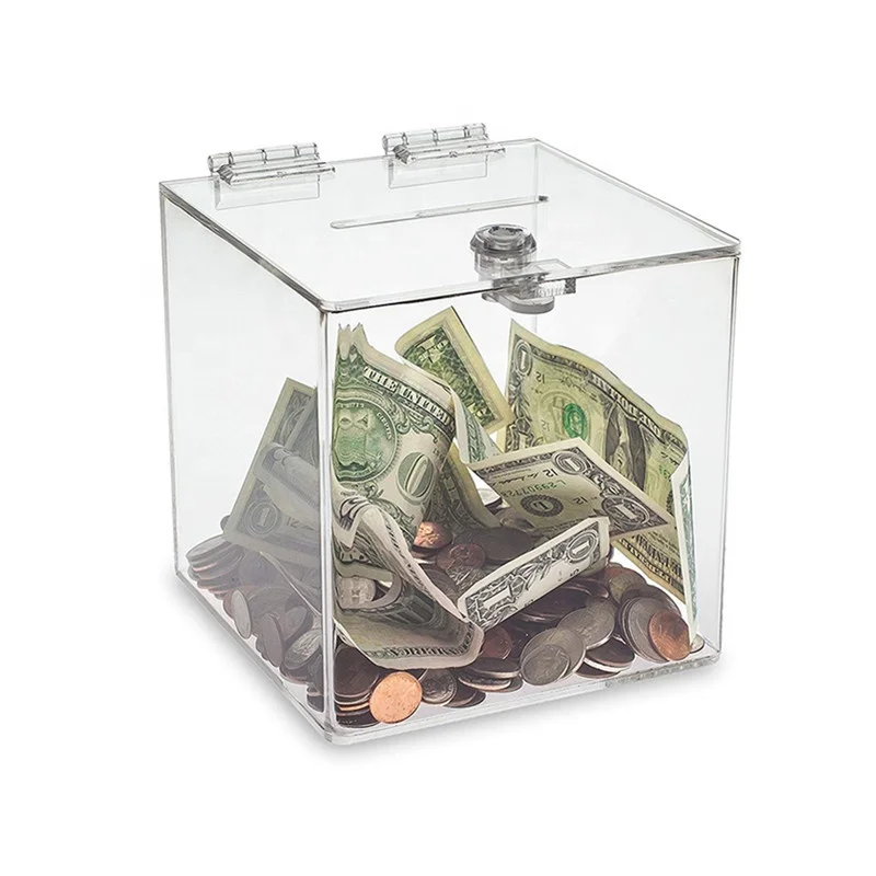 High Quality Clear Acrylic Cube Money Box for Bigger Contributions