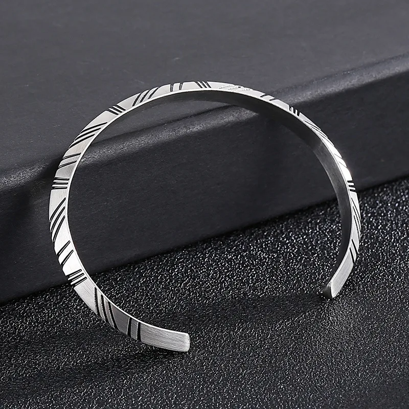 VAF Open Viking Silver Cuff Bangle Bracelet Stainless Steel Mens Argent Bracelets