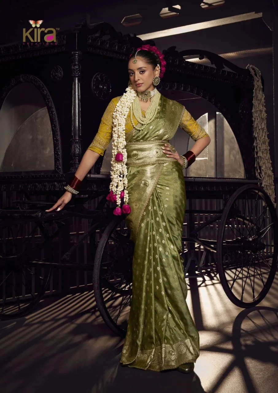 Pure Viscose Tissue with Hand worked Pallu  Contrast Designer Embroidered heavy Blouse Indian party wear ladies women wear sari
