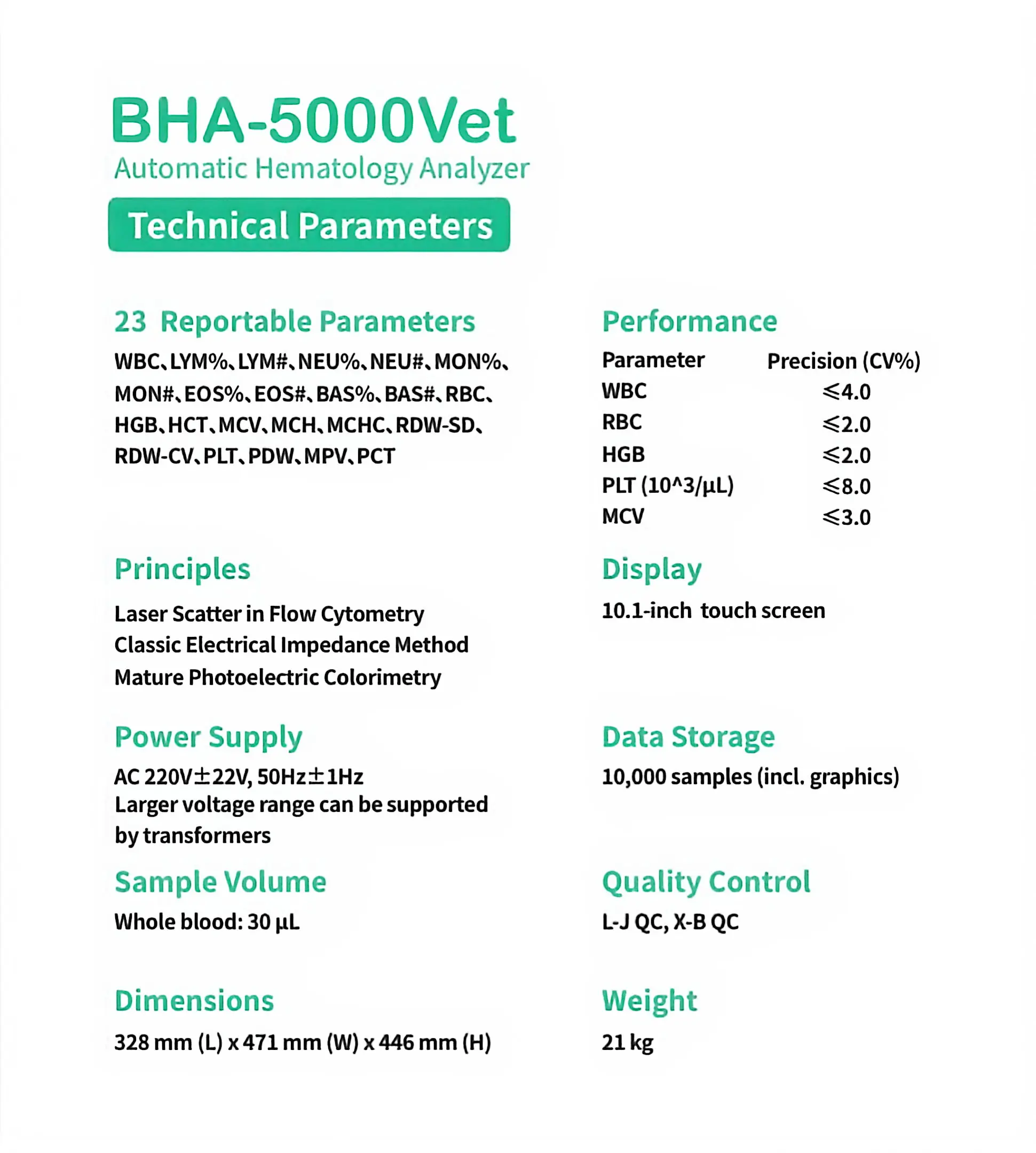 Medical Equipment Auto 5-Diff Hematology Analyzer in China BHA 5000 Vet