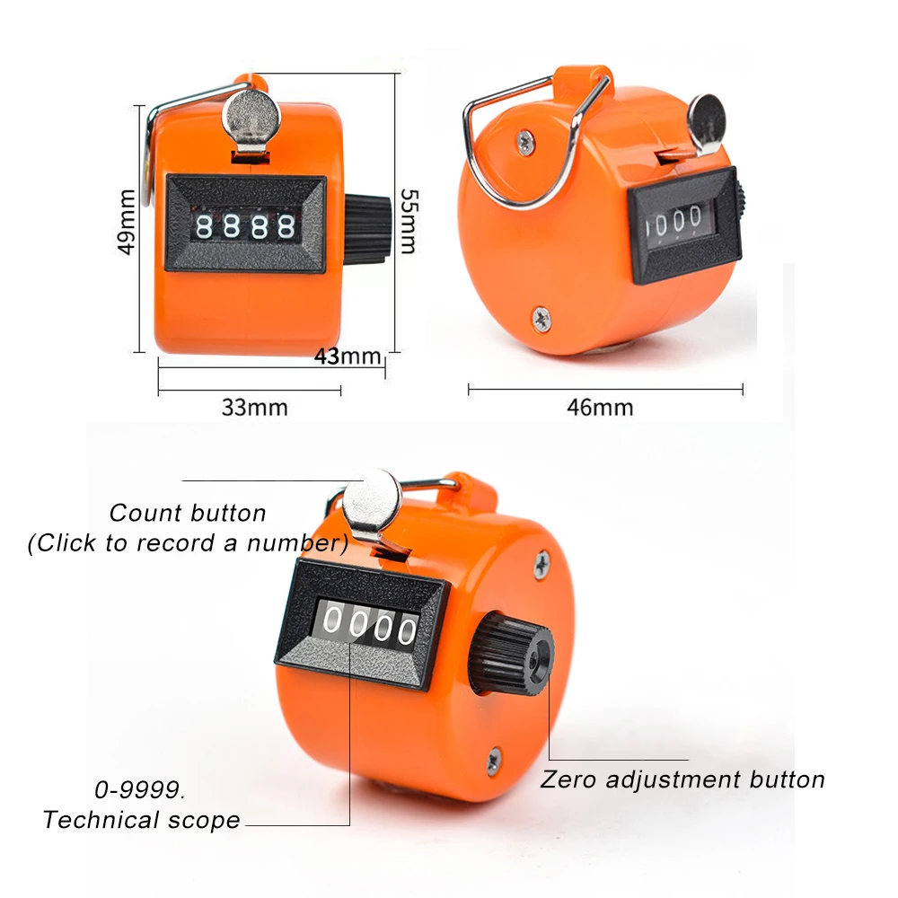 Handheld 4 Digital Tally Counter Mechanical Manual Palm Clicker Number Count Assorted Primary School Counter Meter Mechanical