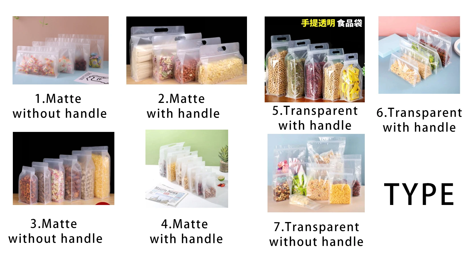 Custom Plastic Flat Bottom Pouch Food Nuts Storage Pouches Clear Ziplock Self Sealing Transparent Packaging Bags 8