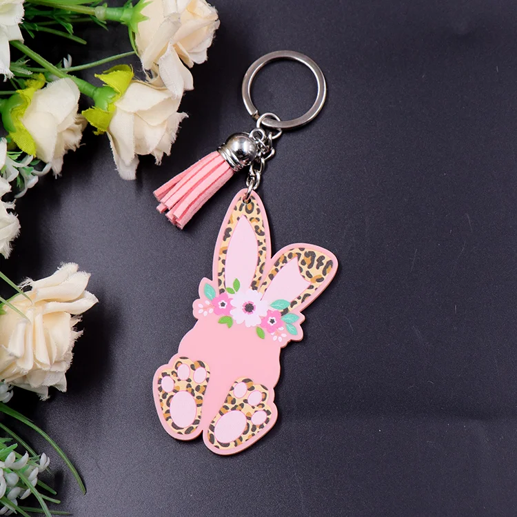 KHS184KH1098 Hot Selling Factory Leopard Flower Bunny For Name Acrylic Easter Keychain supplier