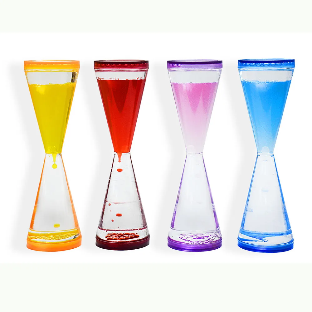 New Design Innovative Product Ideas Color Water Drip Sand Timer Acrylic Oil Liquid Hourglass Decoration