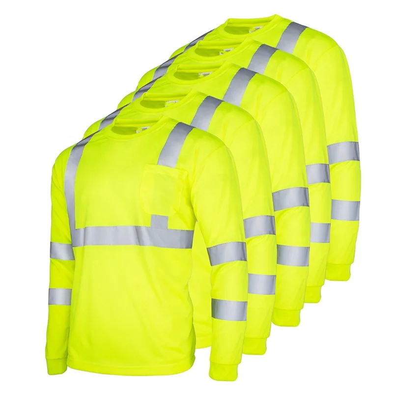 Ansi Class 3 safety shirt work wear fluorescent yellow Construction engineer Safety Long Sleeve Hi Vis shirts