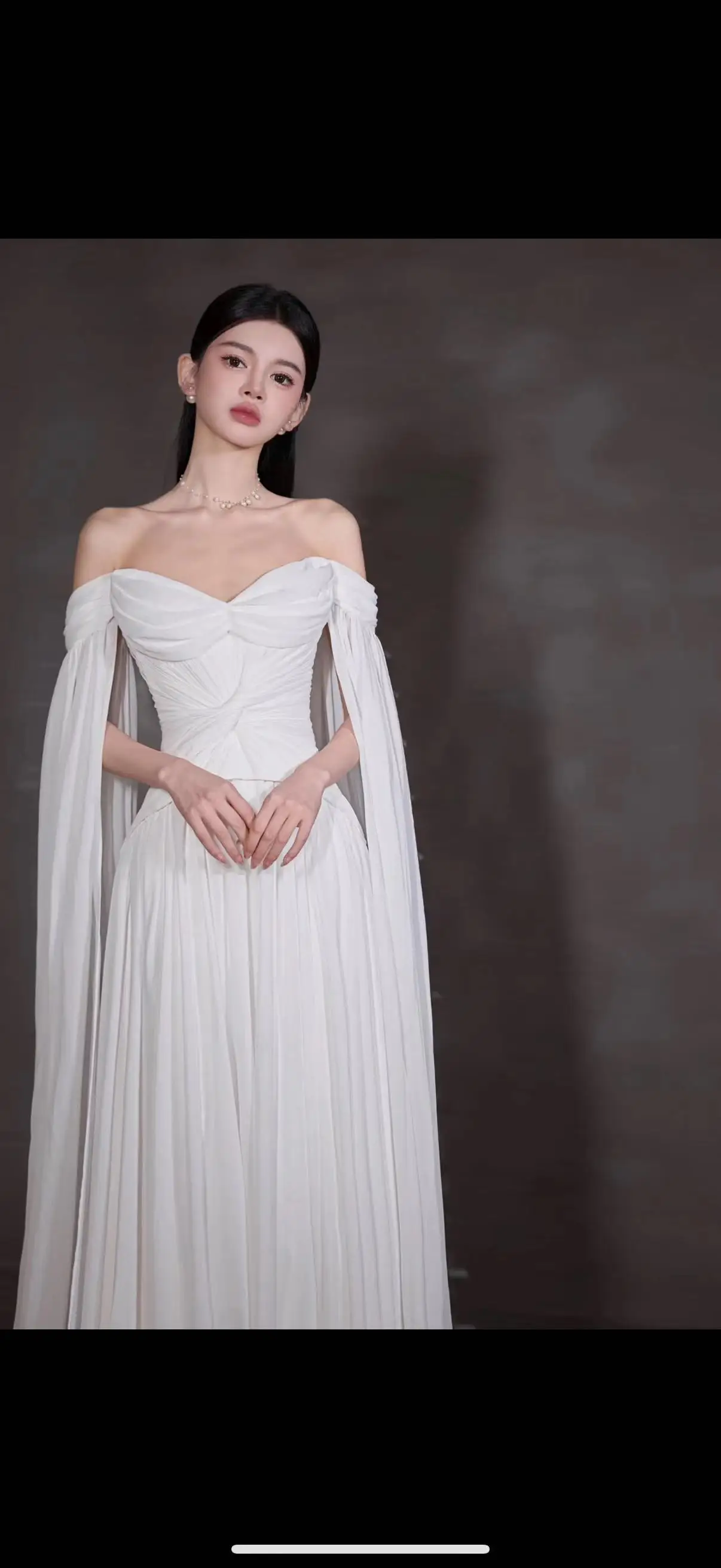 S2219L - Elegant White Wedding Dress with Fluttering Sleeves S2219L - Elegant White Wedding Dress with Fluttering Sleeves
