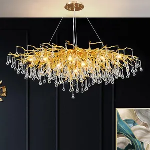 Decorative Gold Tree Branch Raindrop Pendant Lights Living Room Villa Luxury Crystal Chandeliers Fixtures