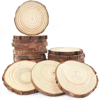 3.5-4IN Unfinished Natural Pine Wood Slice Wooden DIY Round Crafts Homemade Christmas Ornaments Antique Fairy Wedding Decoration
