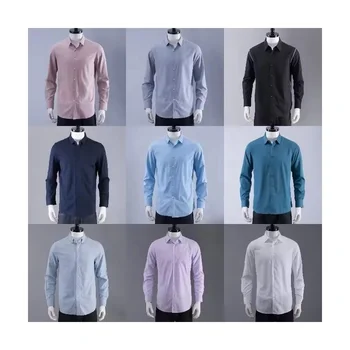 Classic solid color new men's formal occasions business career formal anti-wrinkle three-dimensional long-sleeved shirt