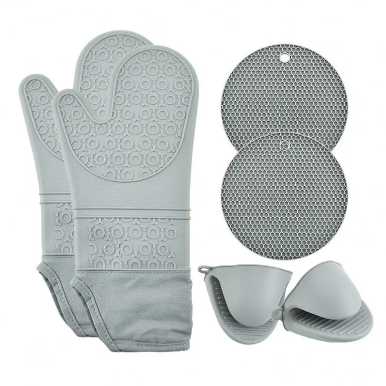 Easy to Clean Heat-Resistant Silicone Oven Mitts Printed Pot Holders and Anti Scald Gloves