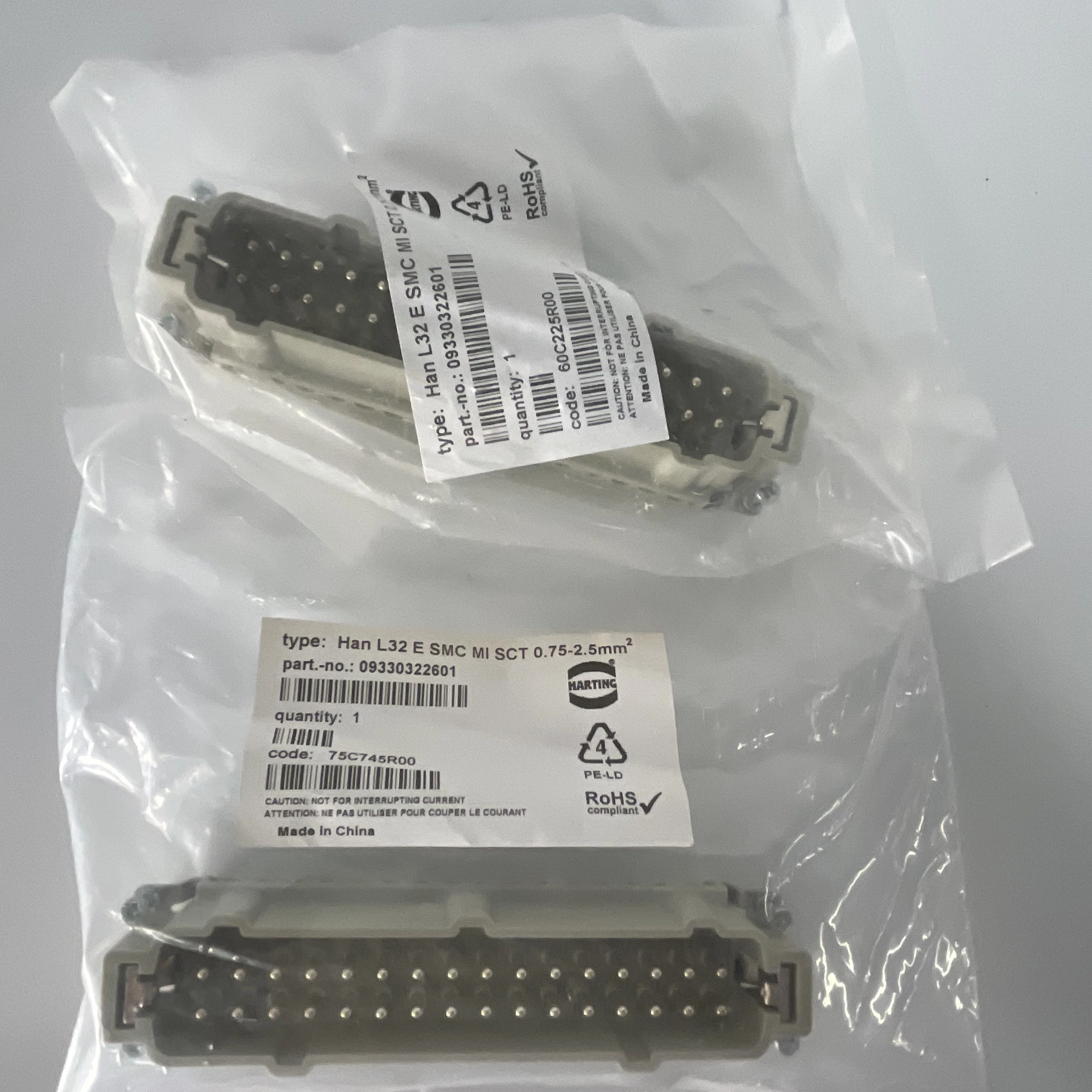 HARTING Han Connector Insert Han L32 E SMC MI SCT 0.75-2.5m㎡ 09330322601 HARTING Han Connector Insert Han L32 E SMC MI SCT 0.75-2.5m㎡ 09330322601