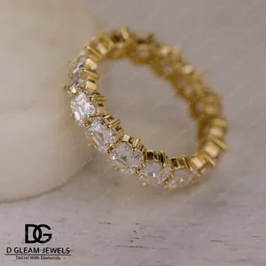 Asscher Real Diamond Eternity Band Ring Shaped Cut Stone Rose Gold Plating for Promise Anniversary Parties