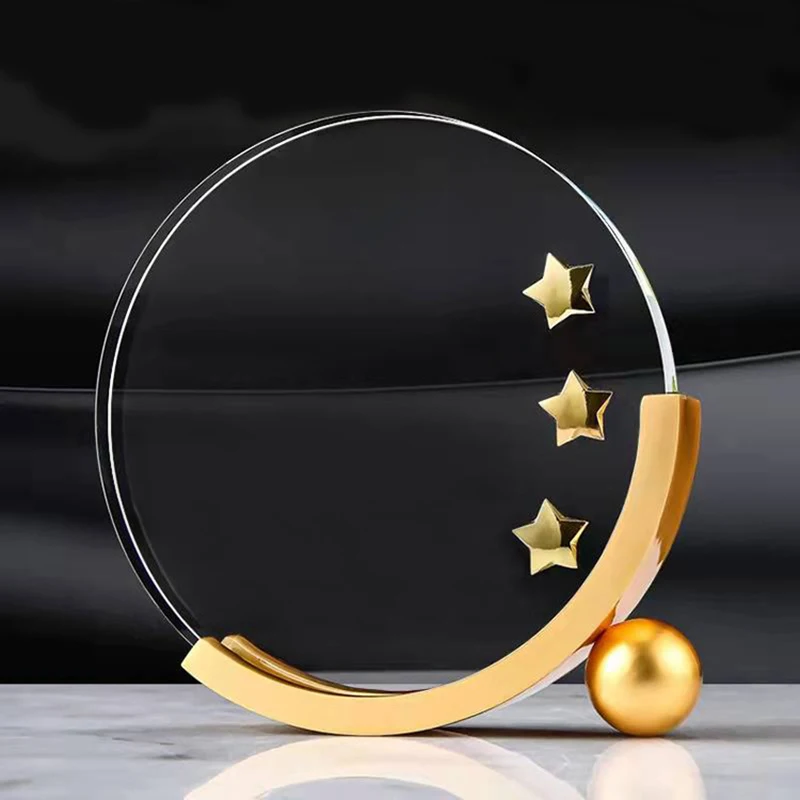 Simple Transparent Metal Crystal Trophy Geometry Round Fine Gift Award Souvenirs Honor Luxury Trophy