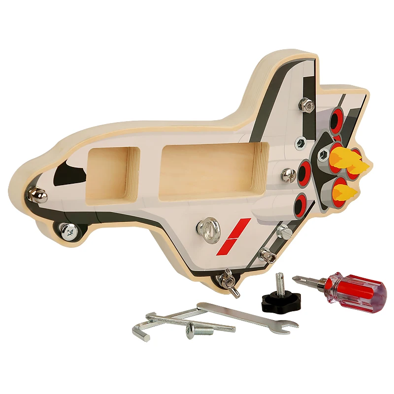 Mainan pendidikan anak-anak berkualitas tinggi mainan montessori pesawat ruang angkasa papan sibuk balita kayu