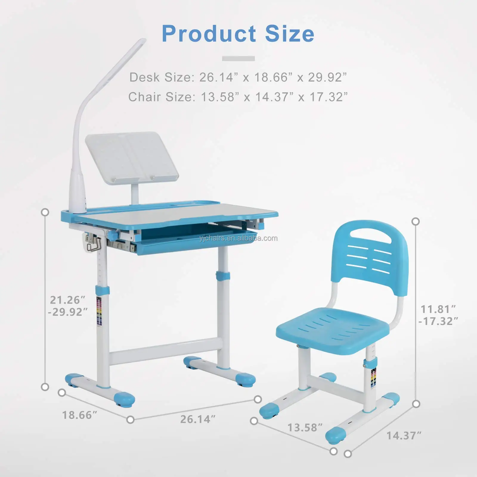 Height Adjustable Children Study Table And Chair Set Kids Desk With