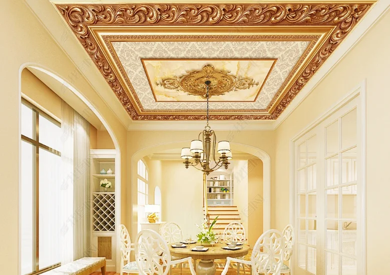 Luxury Golden Pattern Nine Fish Figure Transfer Ceiling Mural Living ...