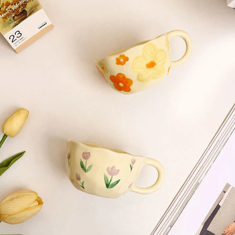 Nordic Customization Ins Mug Coffee Mug  Yellow Flower Coffee Ceramic Porcelain Cup Mug Set factory