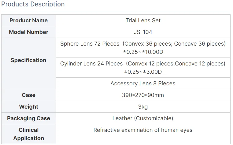 JS-104 Trial Lens Set Factory Price 104 Pieces Lenses Optical Instrument Optometry Box Trial Lens Case