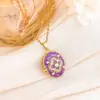Xl4659 star flower openable photo clip necklace-gold-purple
