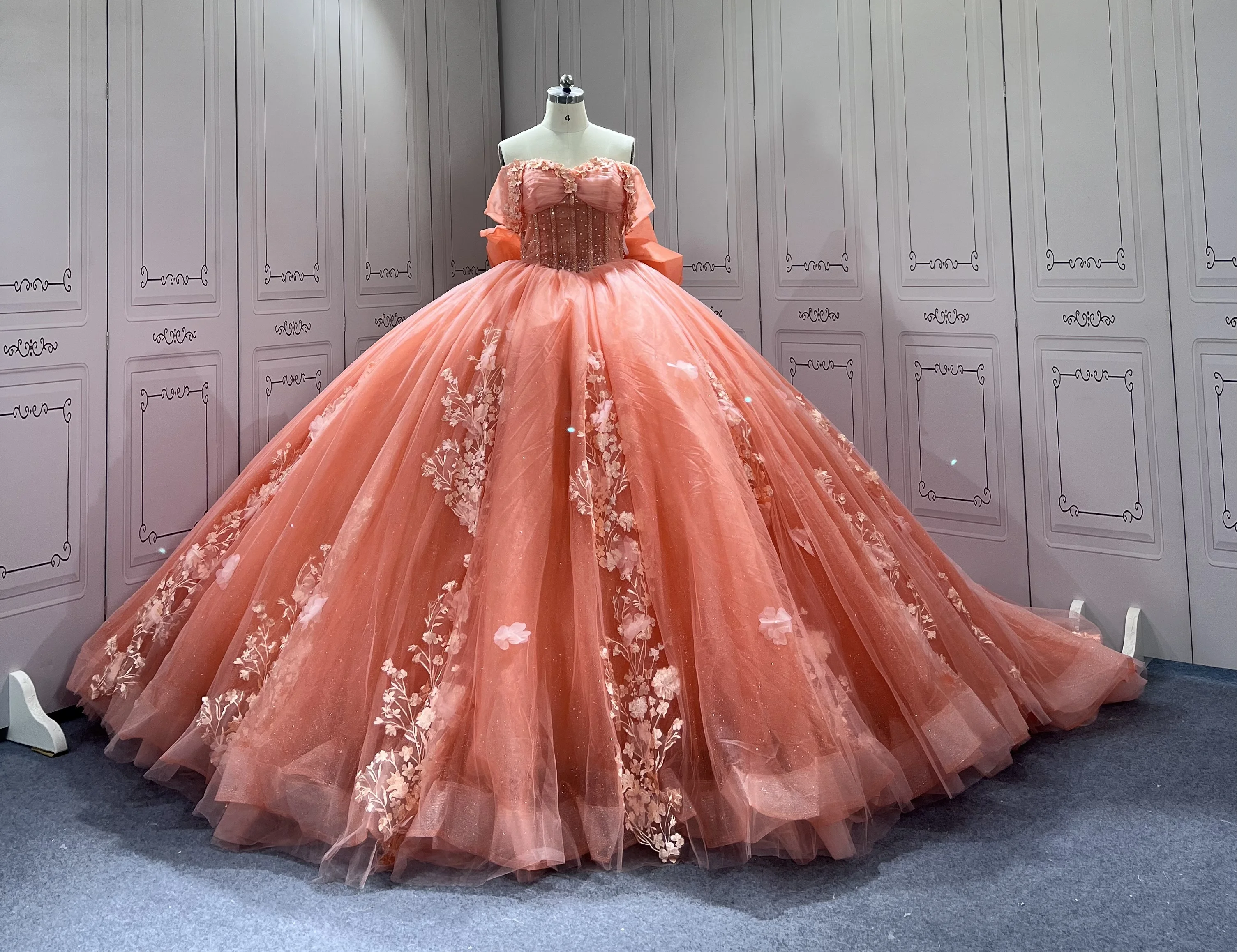 Mumuleo Off Shoulder Orange Quinceanera Dresses Sweet 16 Dress Appliques  Voluminous Ball Gowns Customised Vestidos De Baile