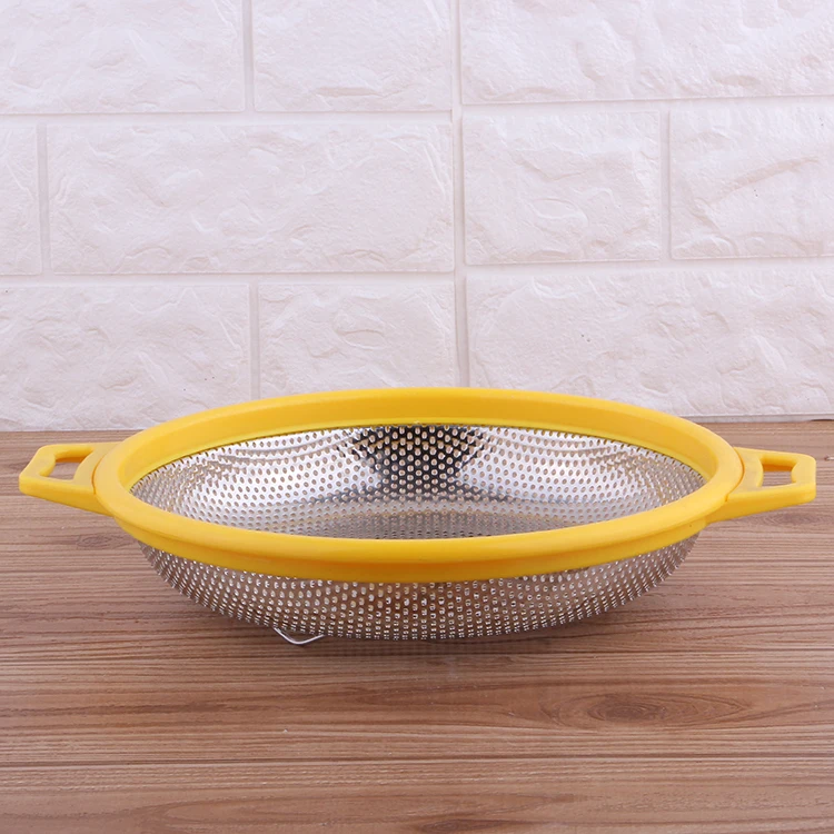 Factory Prices Colorful Stainless Steel Washing Rice Sieve Colanders  Kitchen Colander Strainer With PP Handle_12