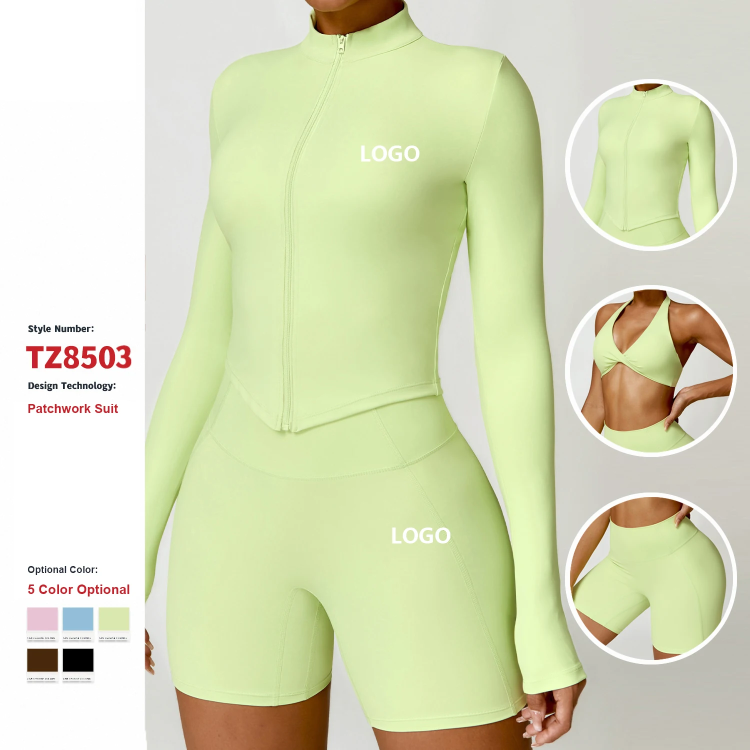 Winter Tights Backless Quick Drying Long Sleeved Jacket Fitness Clothes Running Sport Bra Training Leggings Yoga Set With Zipper