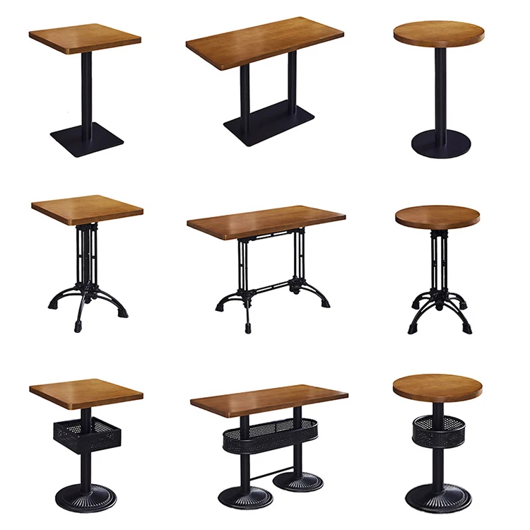 Custom square Oak Fast Food Coffee Shop Commercial Furniture Solid Metal Bistro Small Cafe Wood Wooden Hotel Restaurant Table