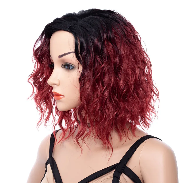 14 Inch Water Wave Wigs - Natural Black Short Bob Women Wigs display picture 3