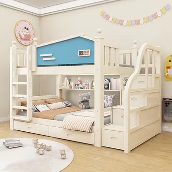 Modern Design Wooden Children Bed Comfortable Bedroom Furniture Set solid Wood Bunk bed  with Storage