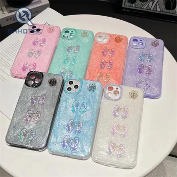 Glitter shining sequin women epoxy cases with bow tie decoration for iphone 15 pro for iphone series
