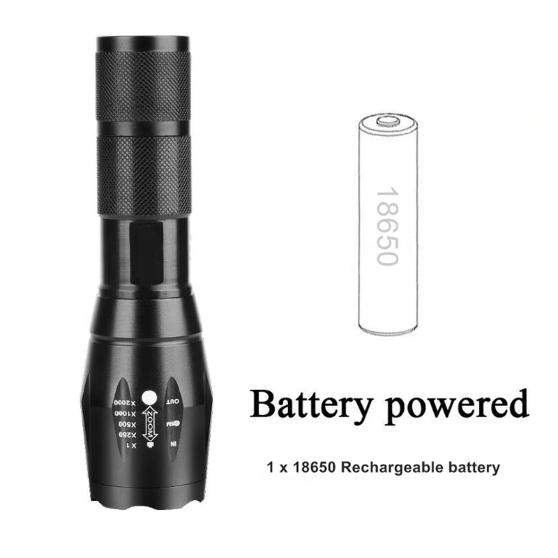 Brightest Tactical Waterproof Black Flashlight Rechargeable LED Torch Flashlights 1000 Lumen