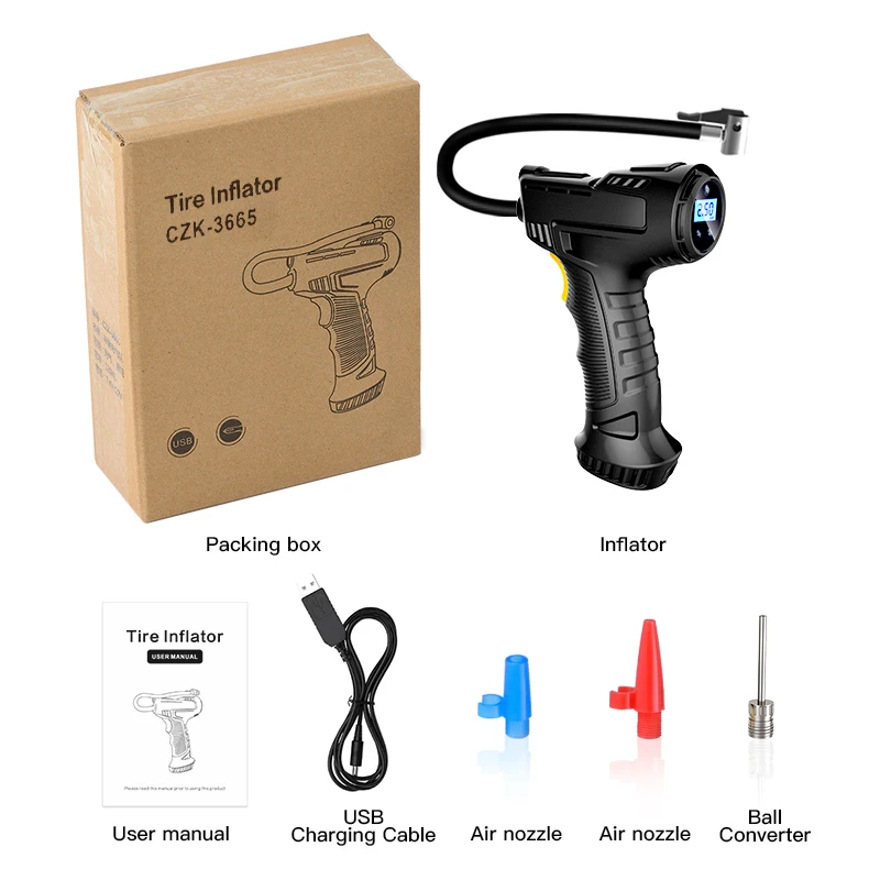 3665 Rechargeable Digital Screen Tire Inflator - Fast & Accurate