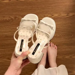2026 New Summer Bowknot High Heel Sandals for Women Fashion Open Toe Beach Slippers Slip-On High Top Closure Outdoor Usage