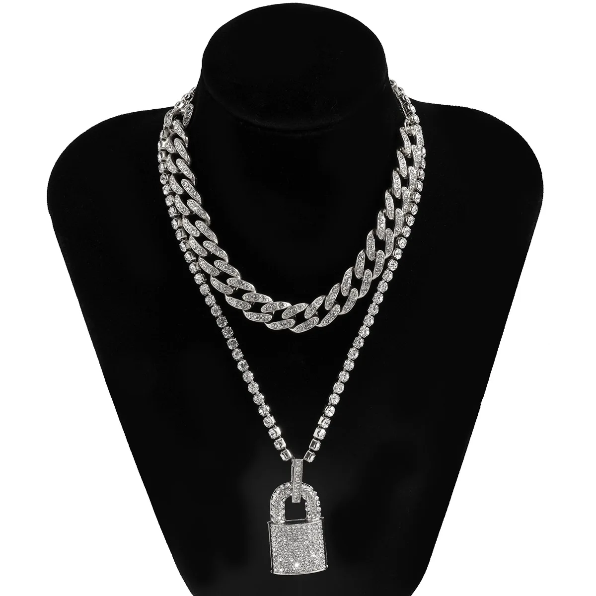 Wholesale Gattara Hip Hop Punk Jewelry Full Diamond Cuban Chain Necklace  Exaggerated Diamond Studded Lock Pendant Necklace From m.