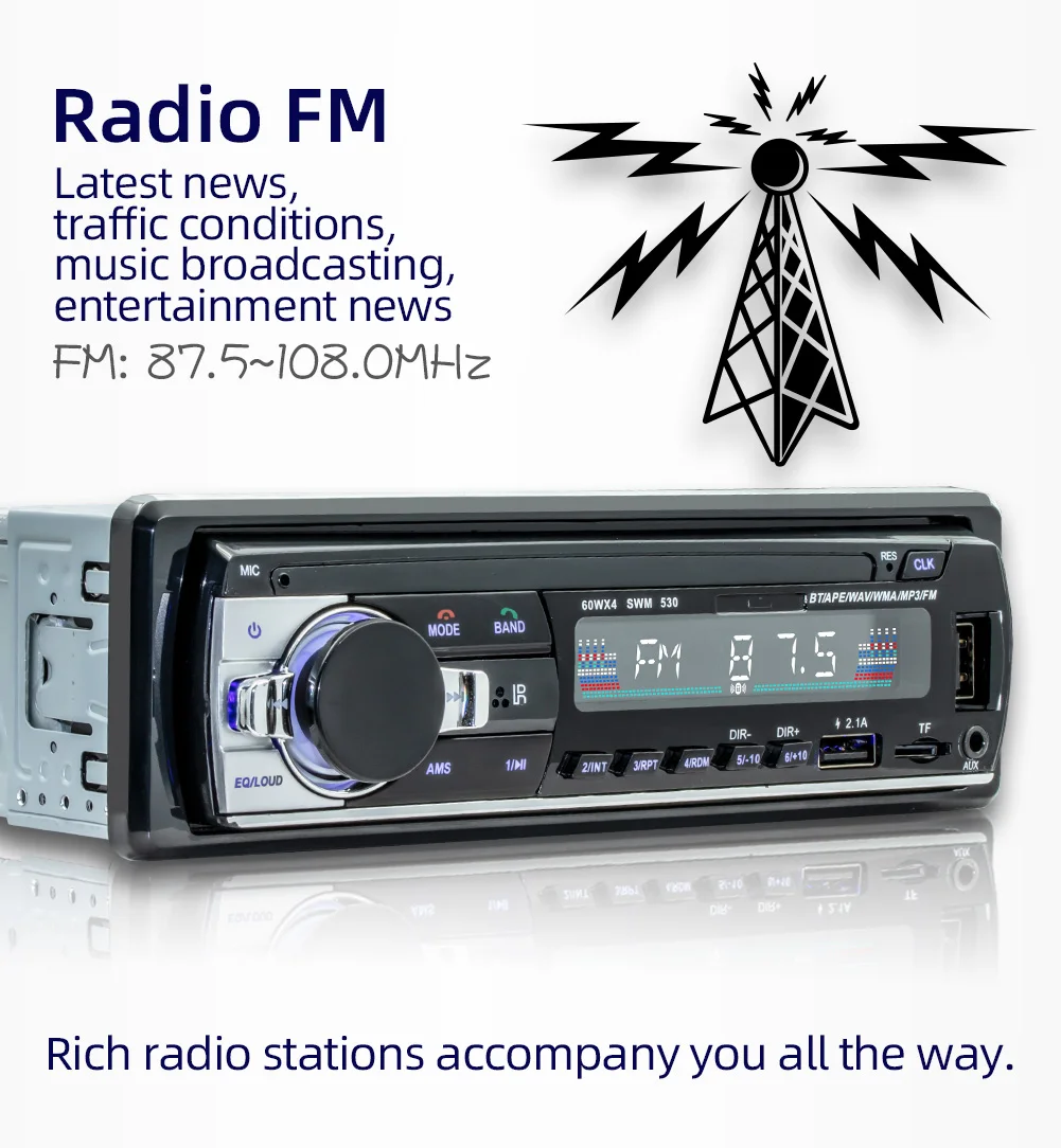 SWM 530 Radio Estéreo Para Coche Bluetooth Autoradio 1 Din 12V Audio  Multimedia Reproductor De Música MP3 Radios FM Dual USB AUX Posicionamiento  Por Aplicación De 10,25 €