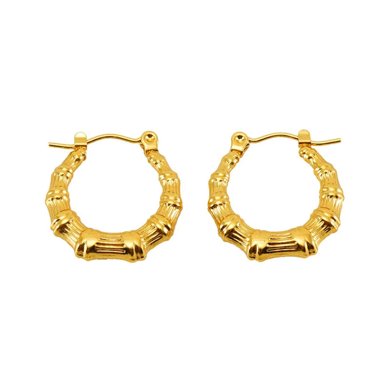 Women's Stainless Steel Round Bamboo Hoop Earrings Gold Plated Hip Hop  Party Jewelry for Daily Wear by Round Circle Bijoux