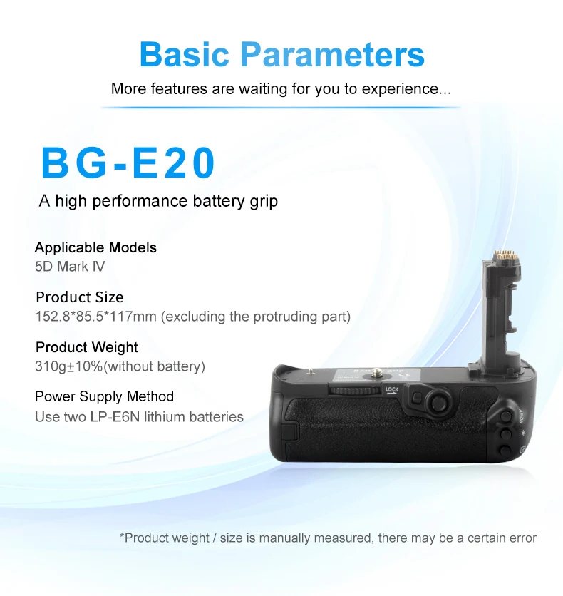 BG-E20 Battery Grip for 5D Mark IV Uses Two LP-E6 Batteries, Support Vertical Shooting details