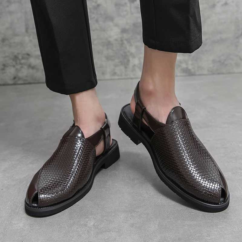 Large Size 38-47 Braided Pu Leather Dress Shoe Summer Breathable Buckle Sandals For Men Large Size 38-47 Braided Pu Leather Dress Shoe Summer Breathable Buckle Sandals For Men