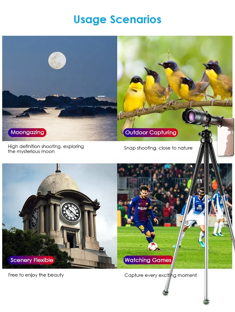 OEM 60x Mobile Phone Monocular Telescope Lens Astronomical Zoom Lens Extendable Tripod for Smart Phone